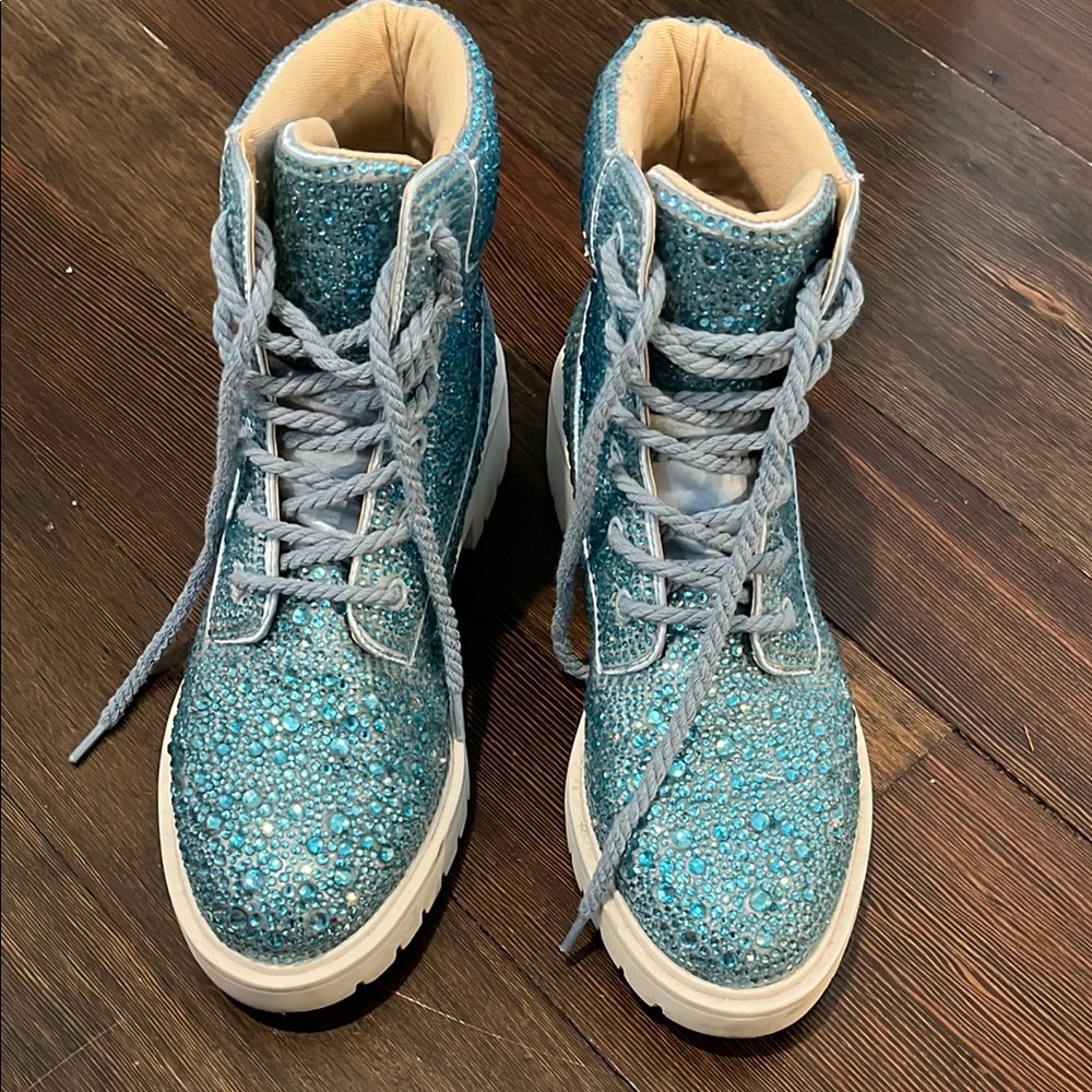 Betsey Johnson Rhinestone Blue Lace-Up Boots